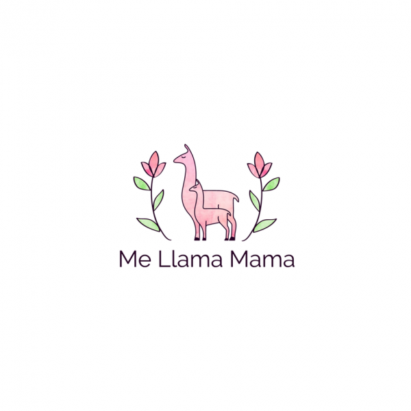 Two pink llamas, one large and one small, with the text 